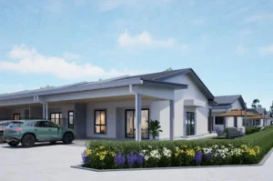 Corner unit single-storey house with garden landscaping in Mengkabong Tuaran property development Option